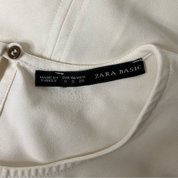 Zara Womens Ivory Short Sleeve Top Blouse Minimalist Basic Career - Picture 4 of 4